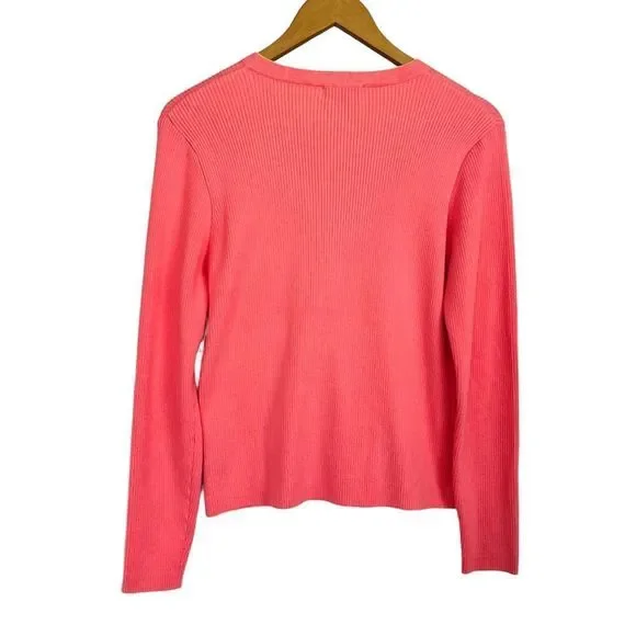 Vintage 90s Mix It Stretch Sweater in Pink, Size XL with V-Neck Maximalism Neon - Picture 4 of 7